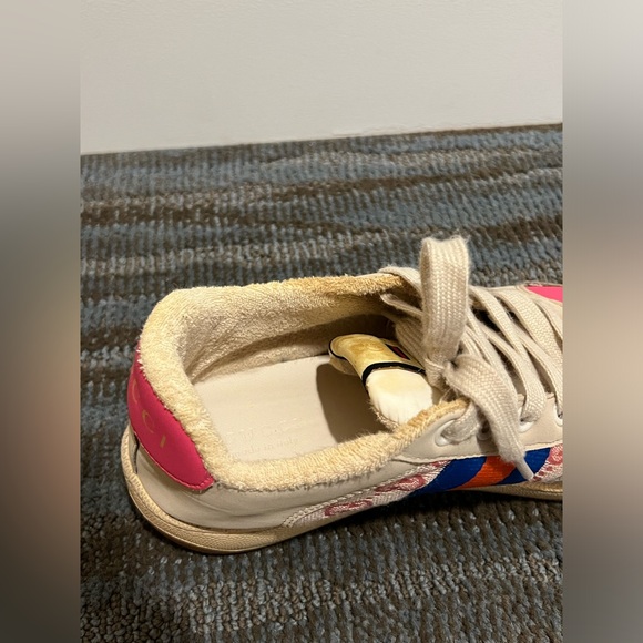 Gucci Grey/ Pink Nubuck Leather and GG Canvas Screener Sneaker Women EU38/US7.5 - Picture 8 of 10